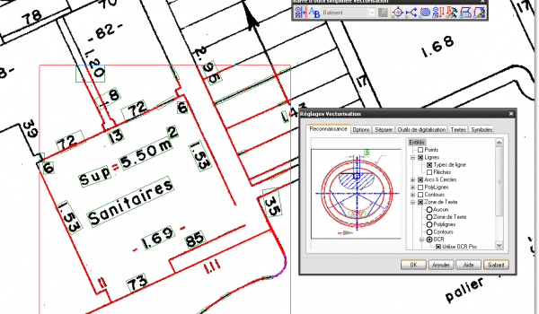 WiseImage PRO - Réglages de la vectorisation d'un plan bâtiment
